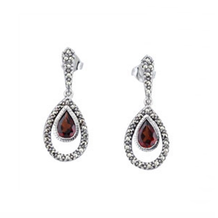 Teardrop Garnet and Marcasite Earrings w/Frame - Click Image to Close